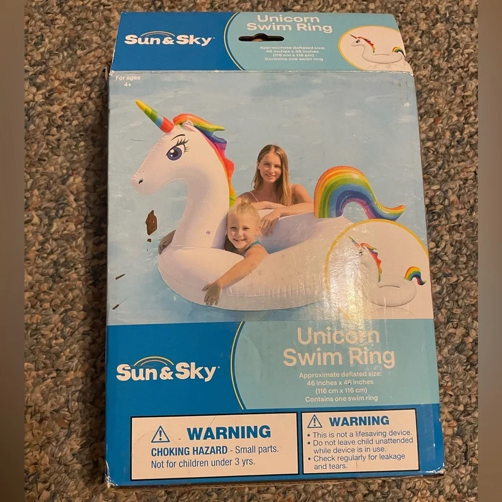 Sun & Sky Unicorn Swim Ring pool float white and rainbow